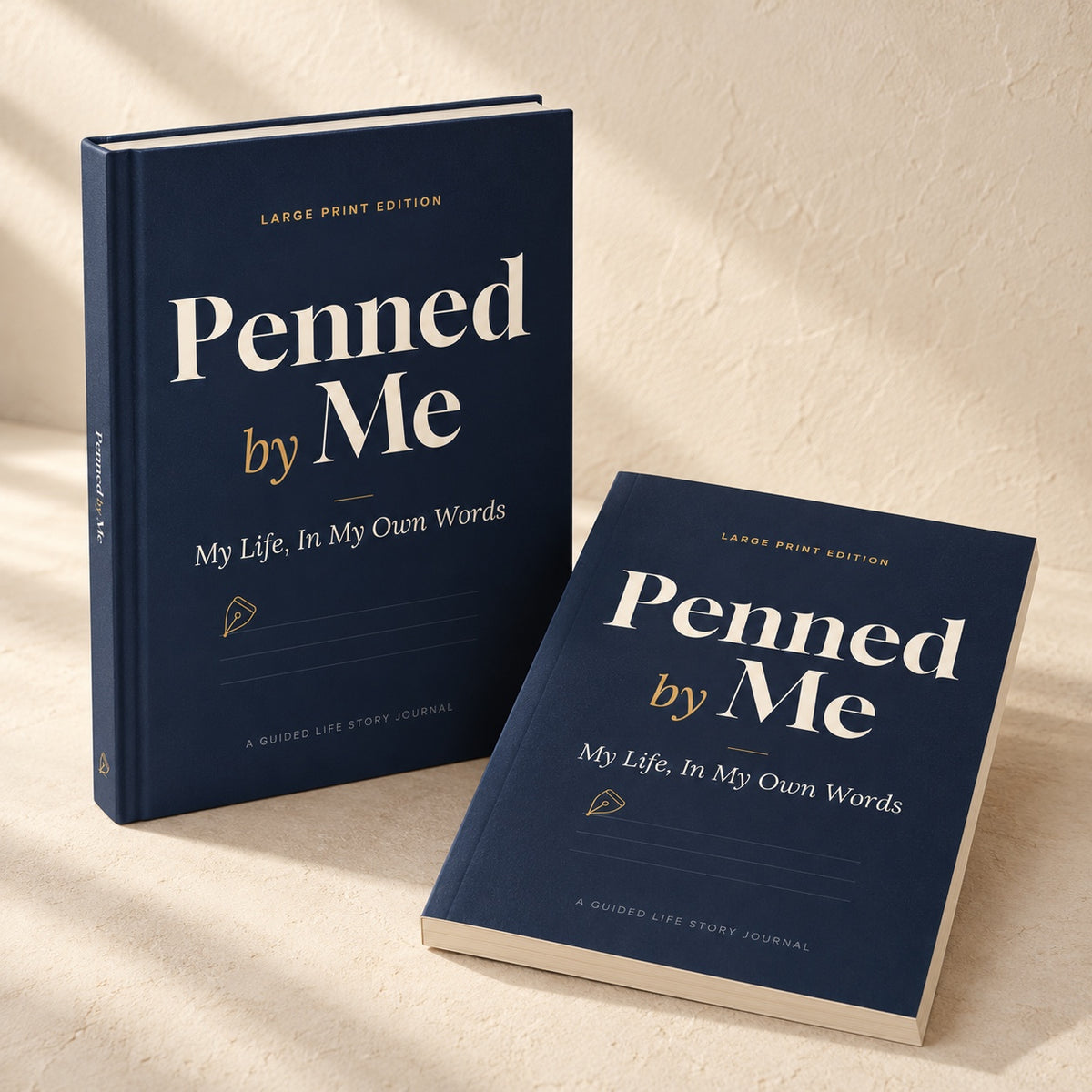 Penned by Me hardcover and paperback shown together
