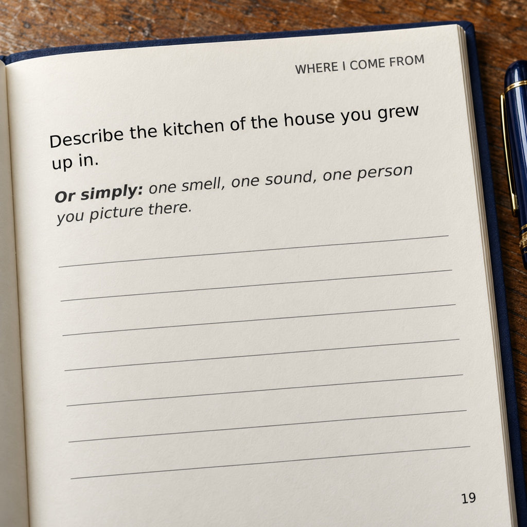Large print question and wide writing lines inside Penned by Me
